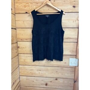 Lord &‎ Taylor Womens Black Tiered Lace Overlay Tank Top Slub Knit Size Large